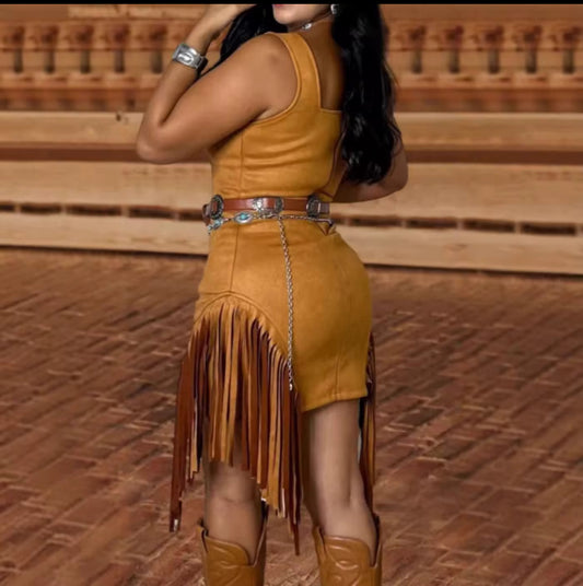 Suede fringe dress(2 colors available)