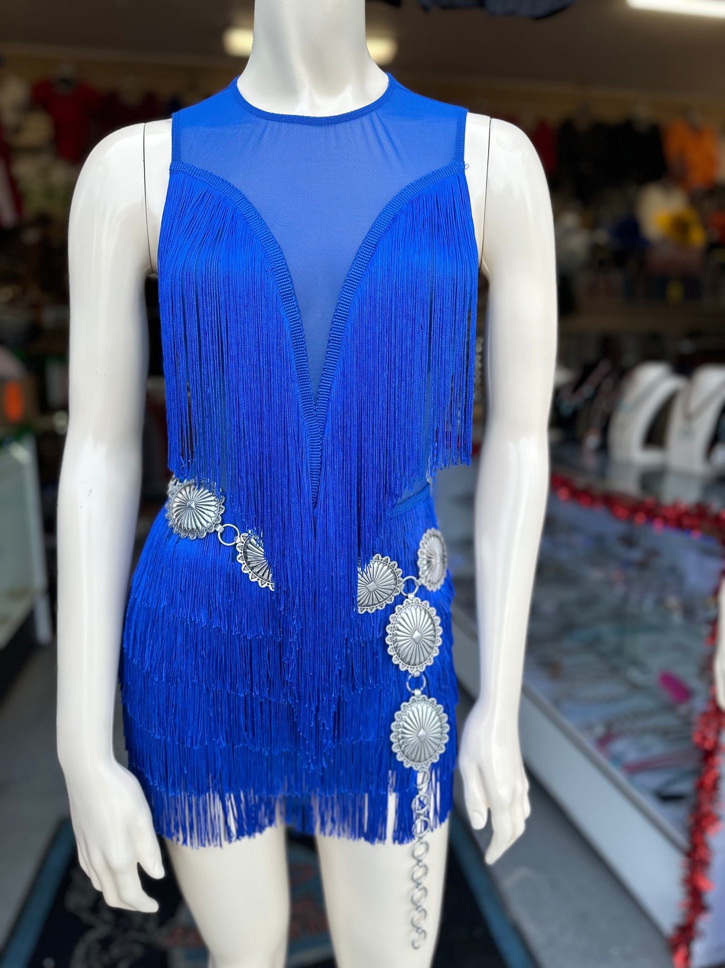 Fringe Mesh Romper (Royal blue)