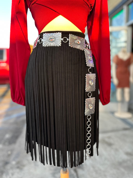 Suede fringe skirt
