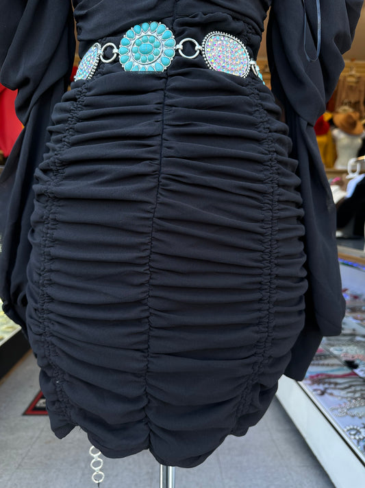 Off shoulder ruched Bodycon Dress Black Color