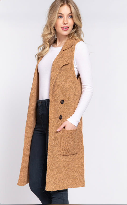 Mustard long vest cardigan