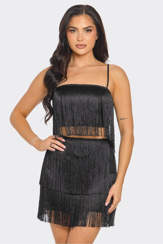 Fringe skirt and crop top set