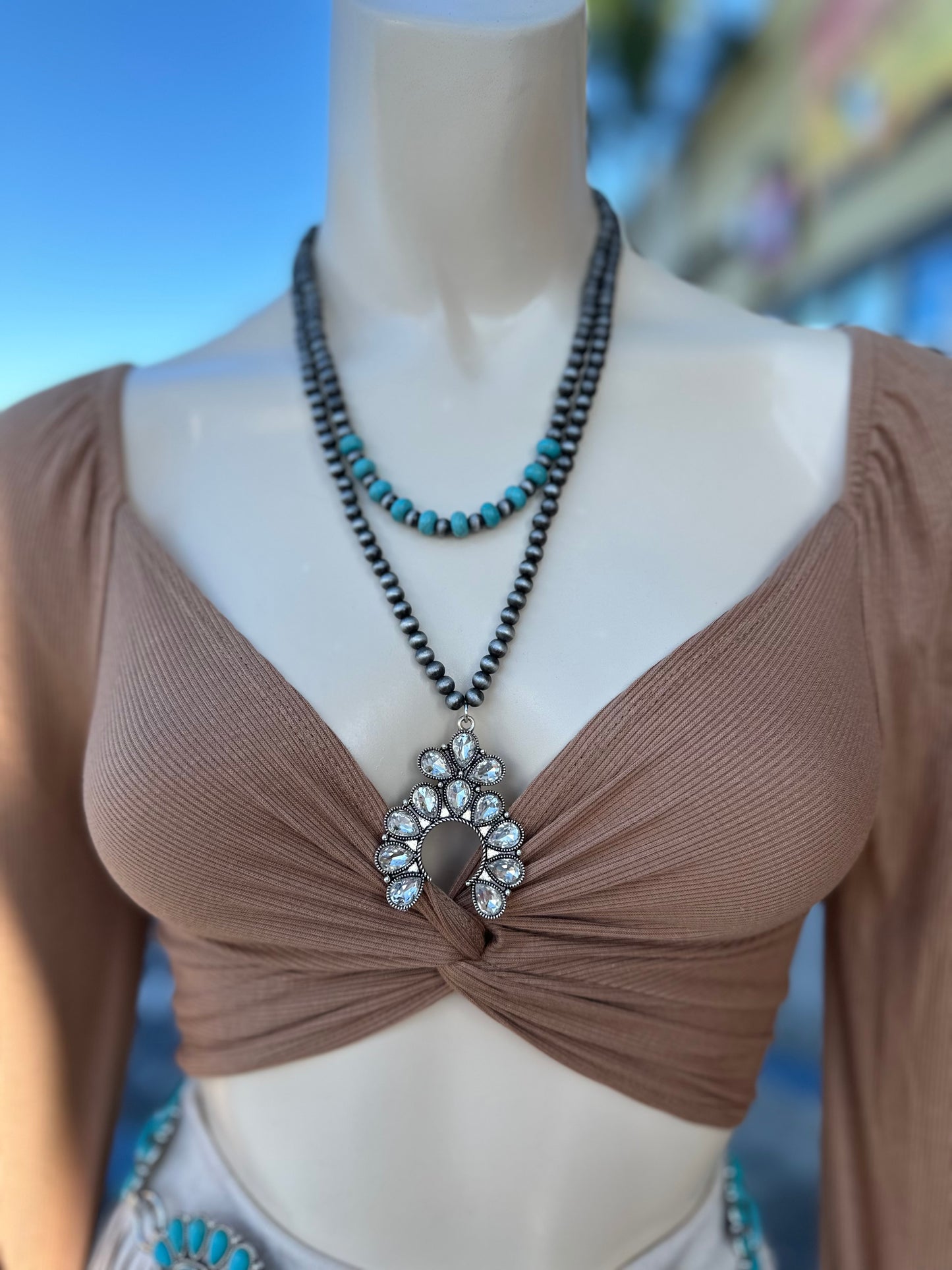 Turquoise crystal squash necklace