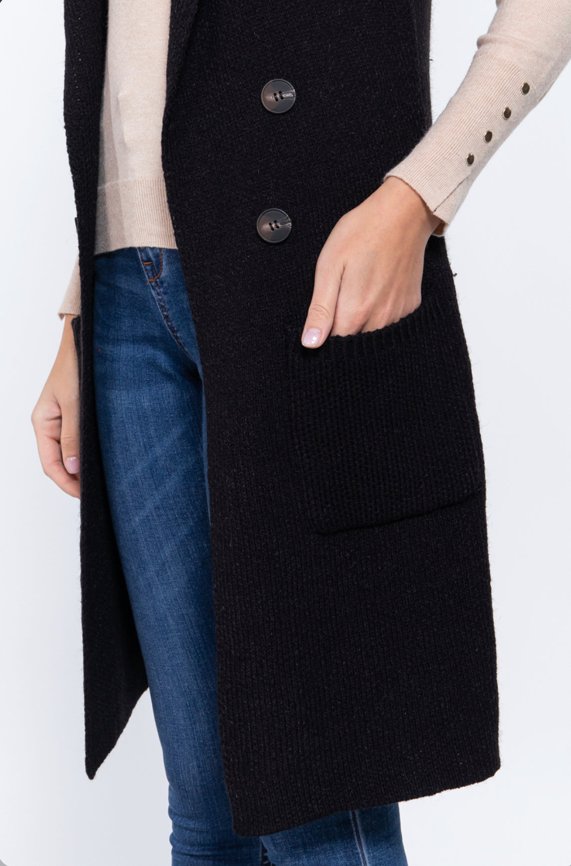 Black long vest cardigan