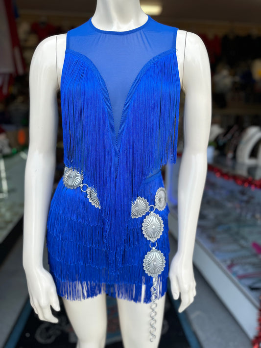 Fringe Mesh Romper (Royal blue)
