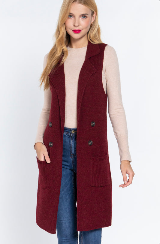 Burgundy long vest cardigan