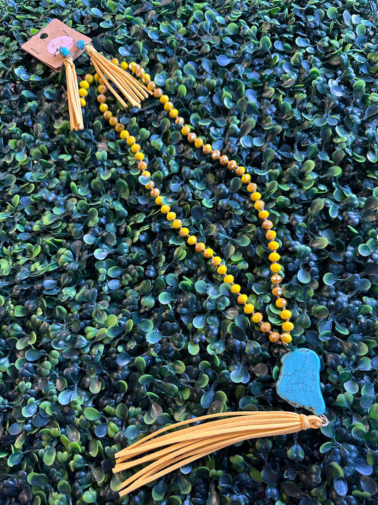 Yellow pearl necklace with earrings set