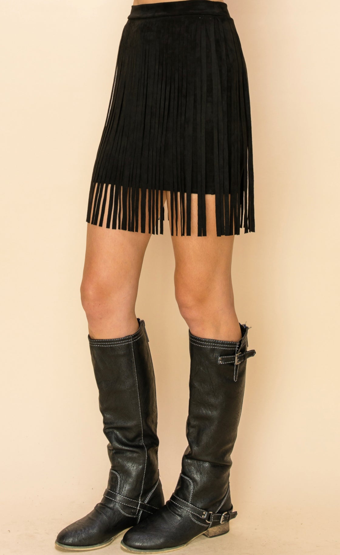 Suede fringe skirt