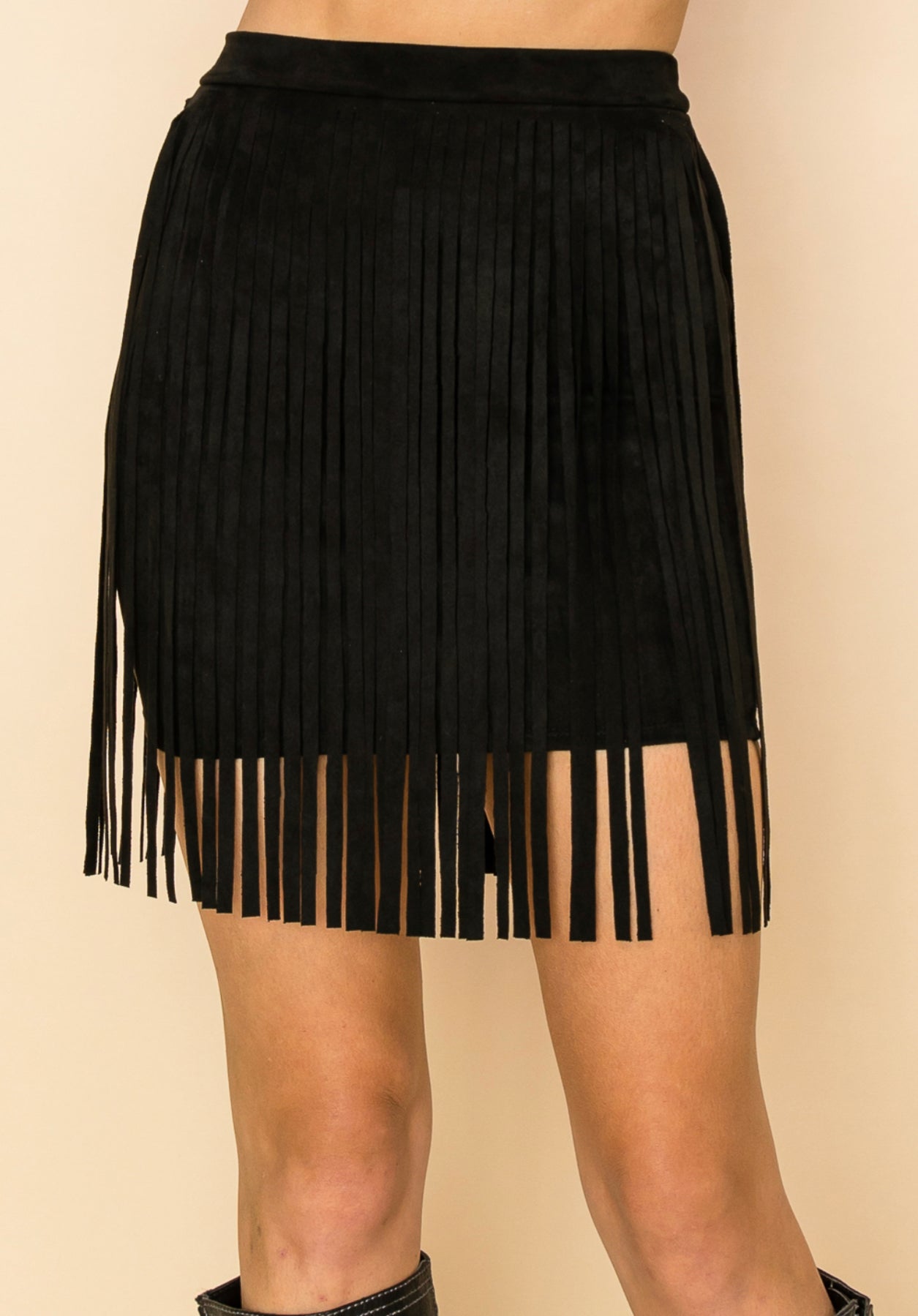 Suede fringe skirt