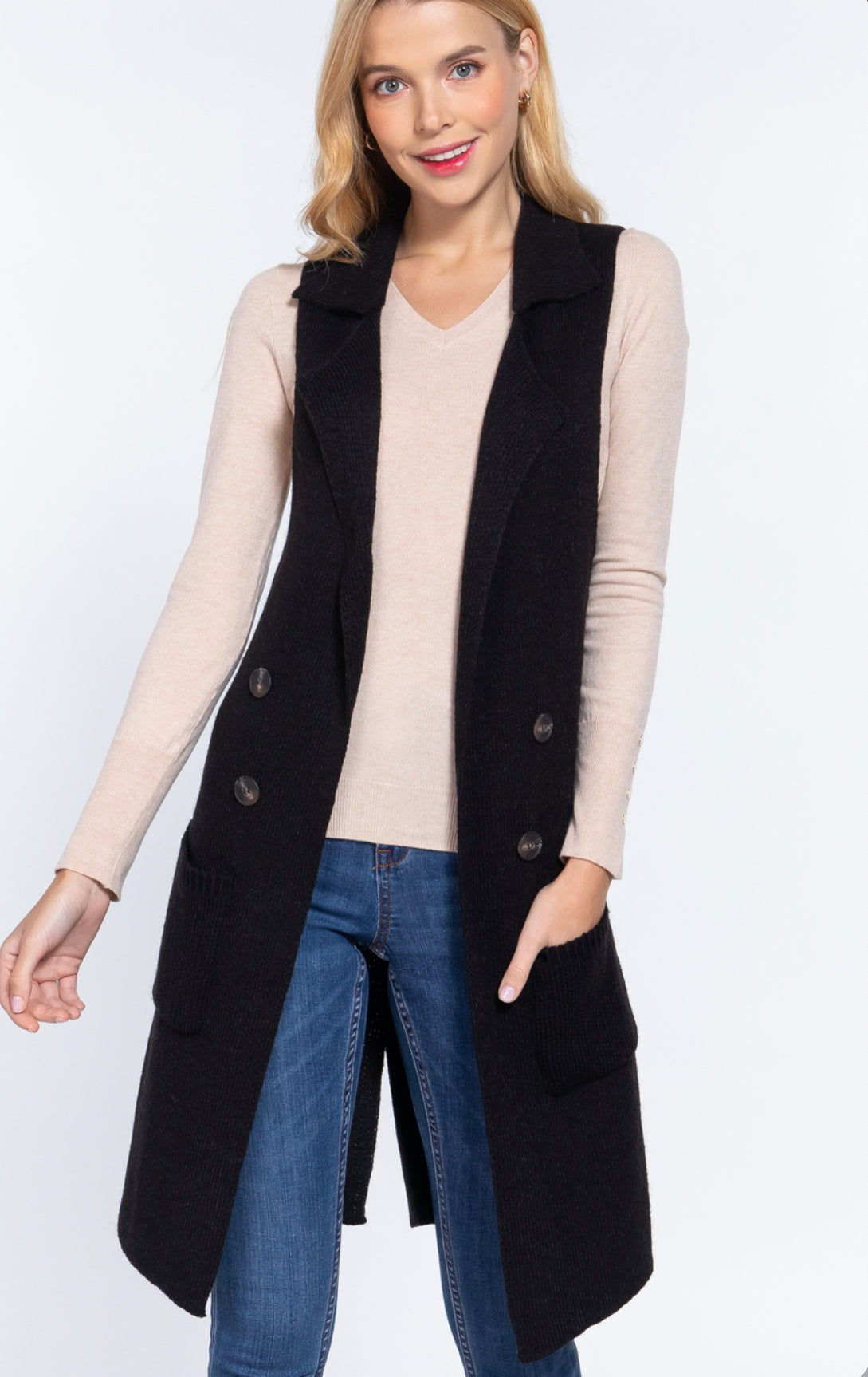 Black long vest cardigan