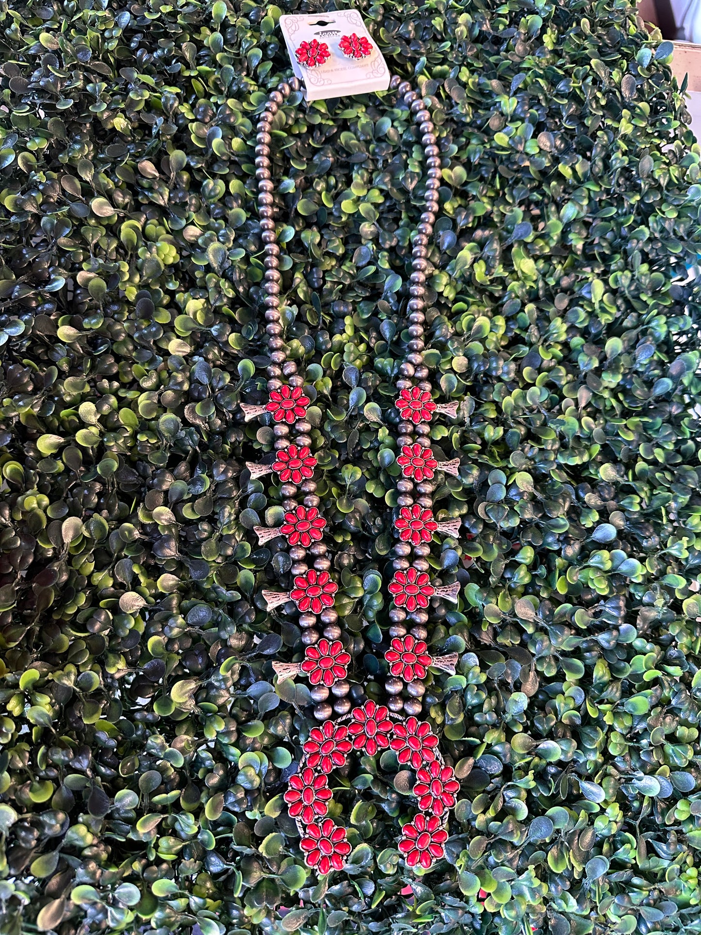 Red necklace and earrings set