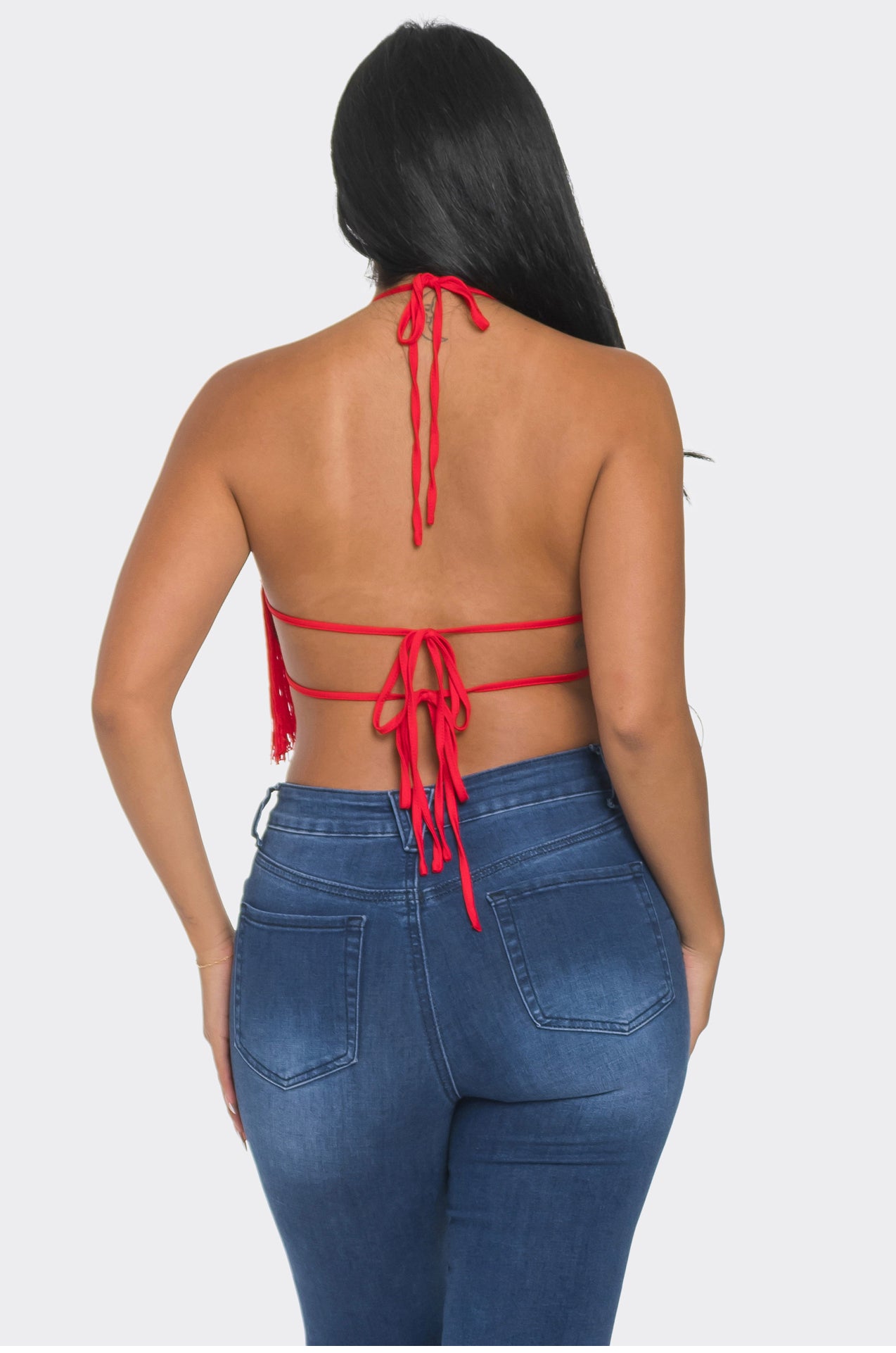 Halter neck fringe top