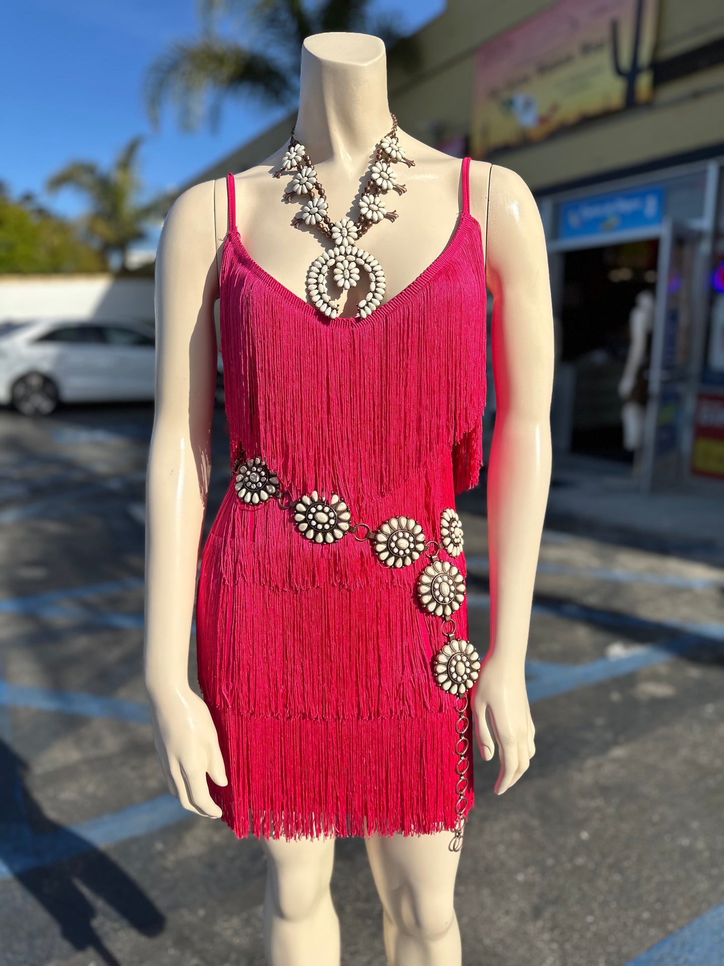 Hot pink fringe Dress