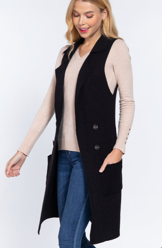Black long vest cardigan