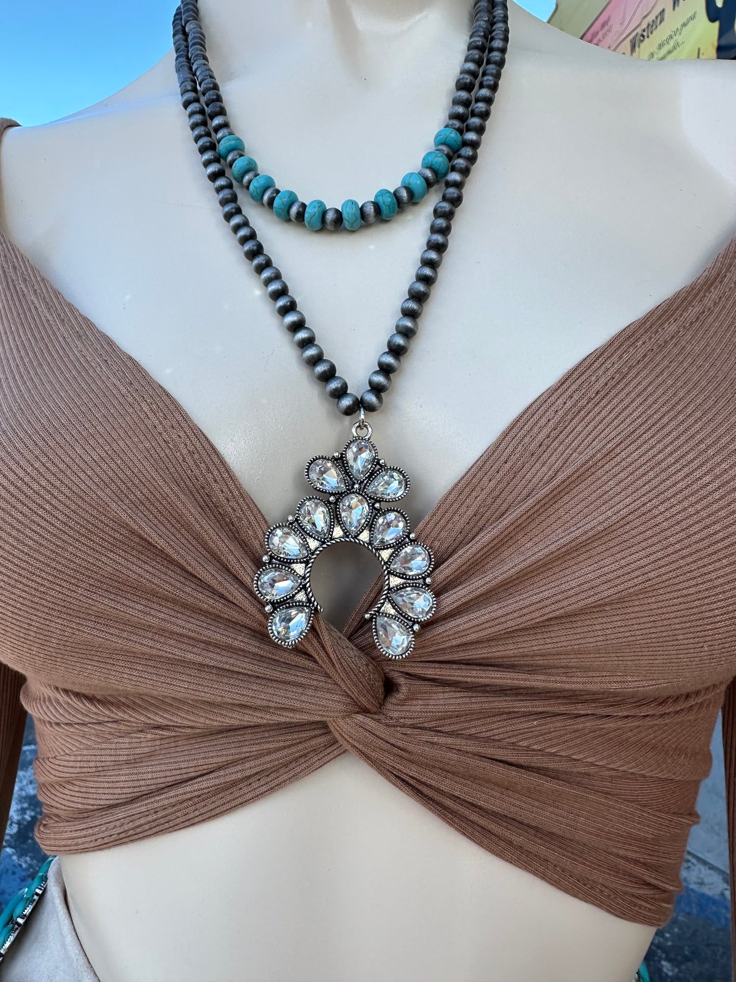 Turquoise crystal squash necklace
