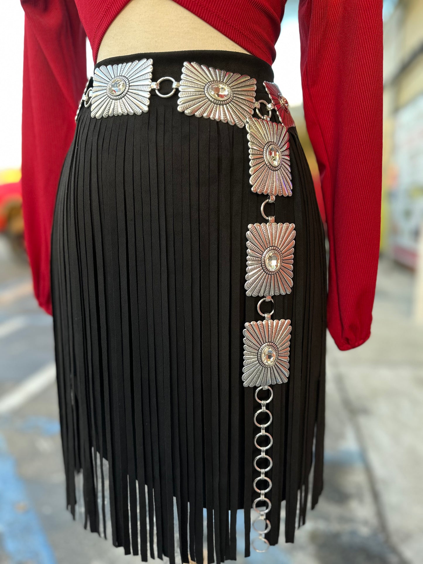 Suede fringe skirt