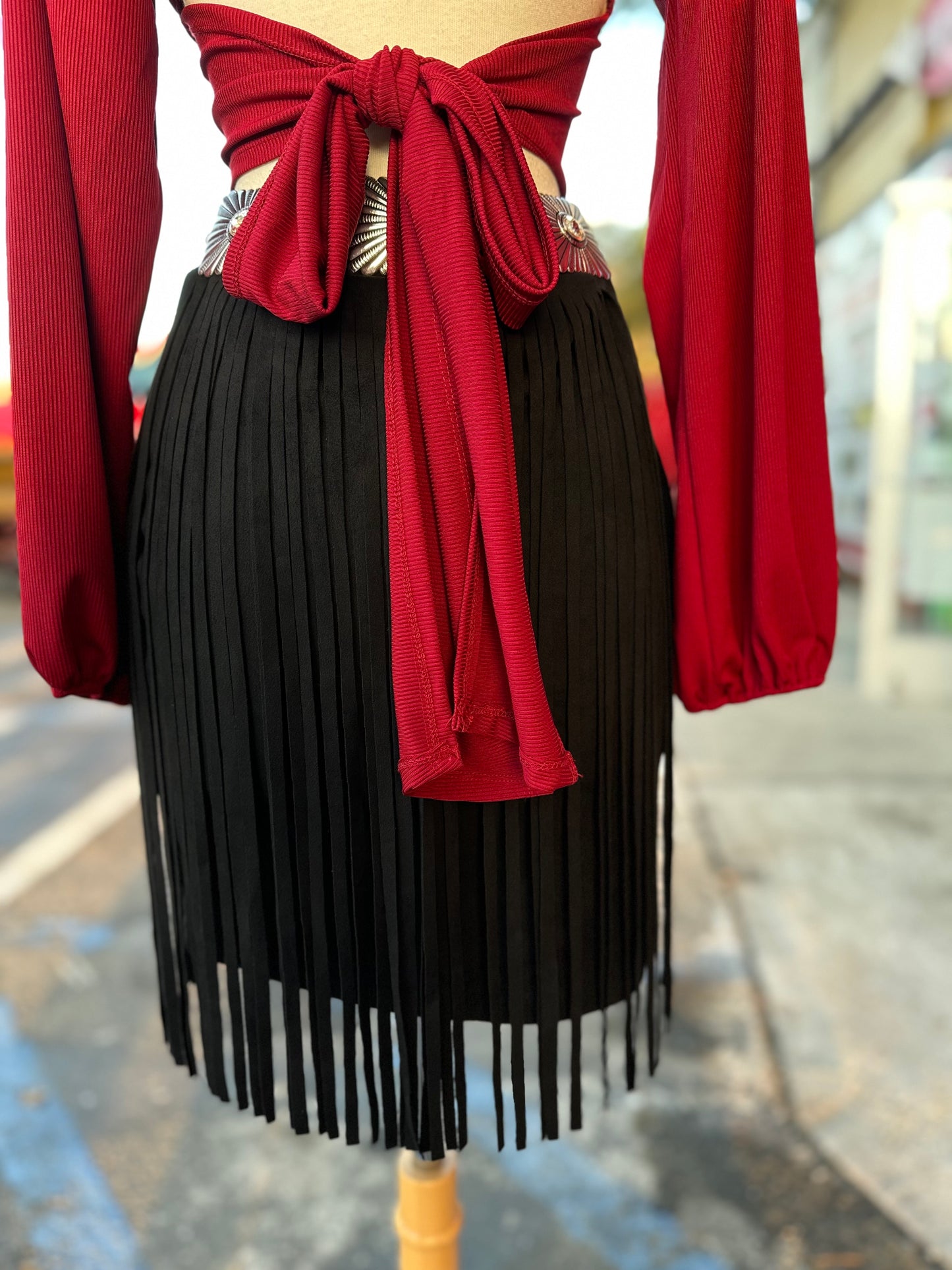 Suede fringe skirt