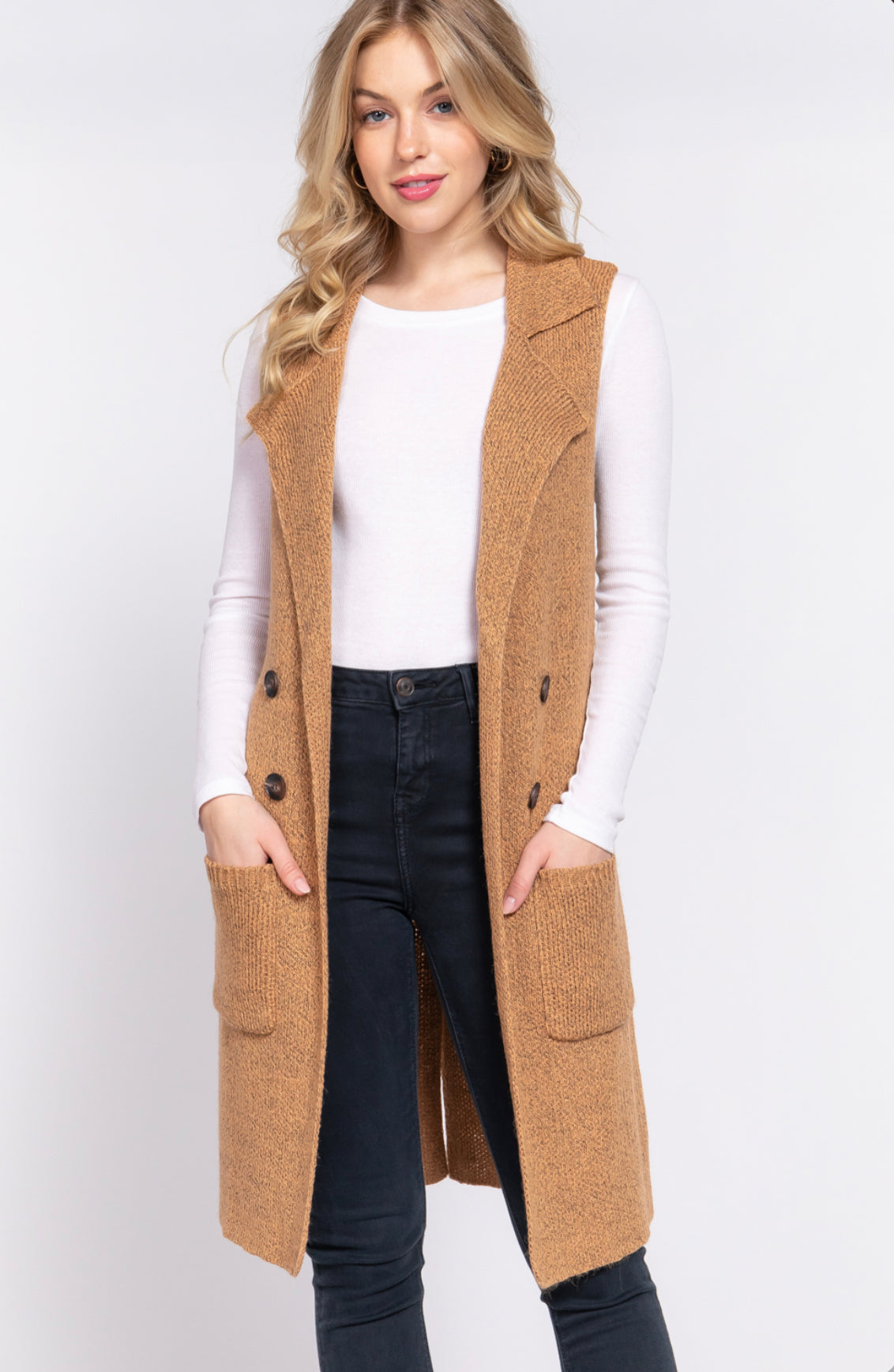 Mustard long vest cardigan