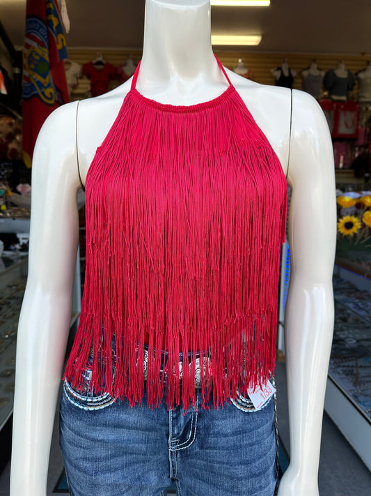 Halter fringe bodysuit(black & red color)