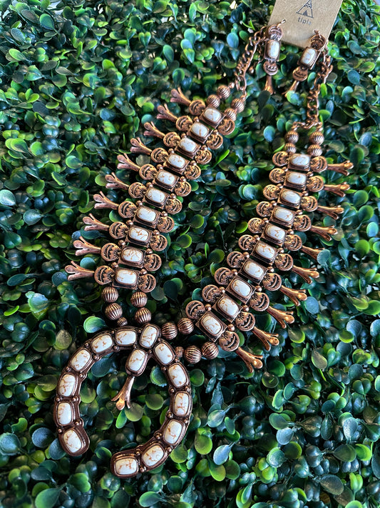 Copper necklace and earrings set
