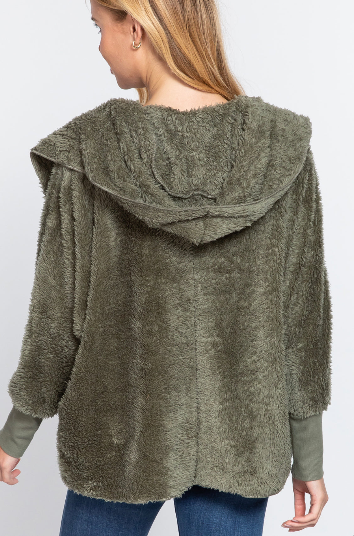 HOODIE OVERSIZED FAUX FUR OPEN JACKET(size small only)