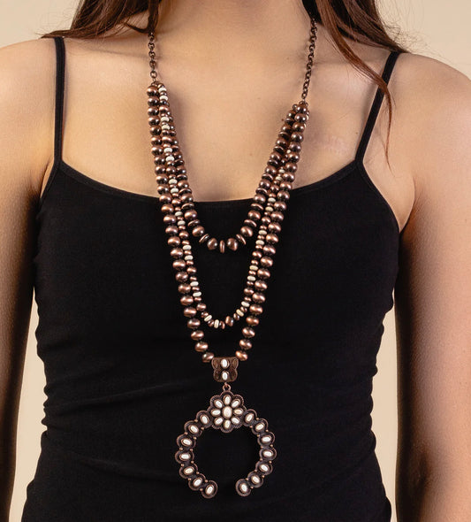 Western Squash Blossom Necklace and earrings set - Ivory & Copper