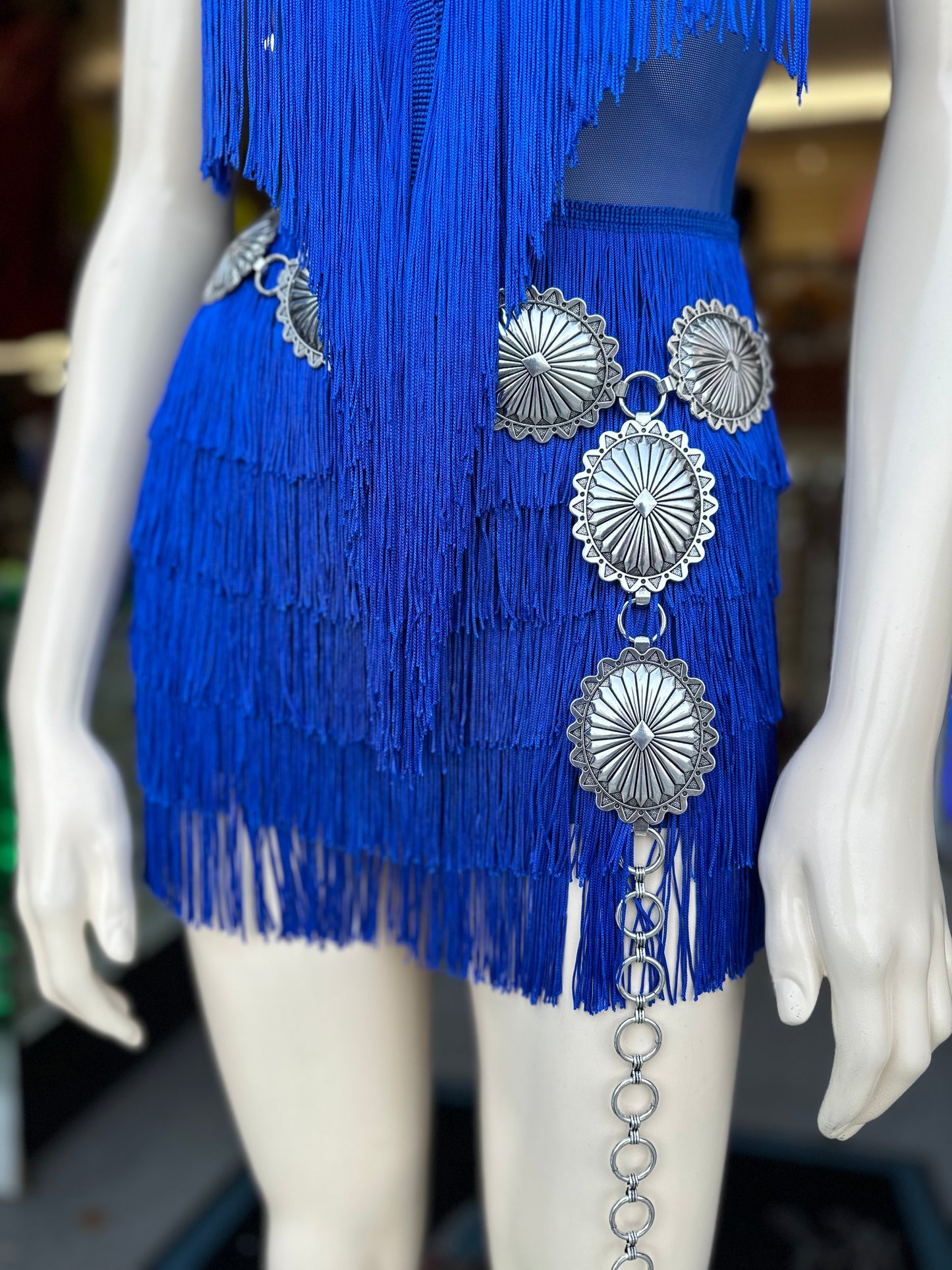 Fringe Mesh Romper (Royal blue)