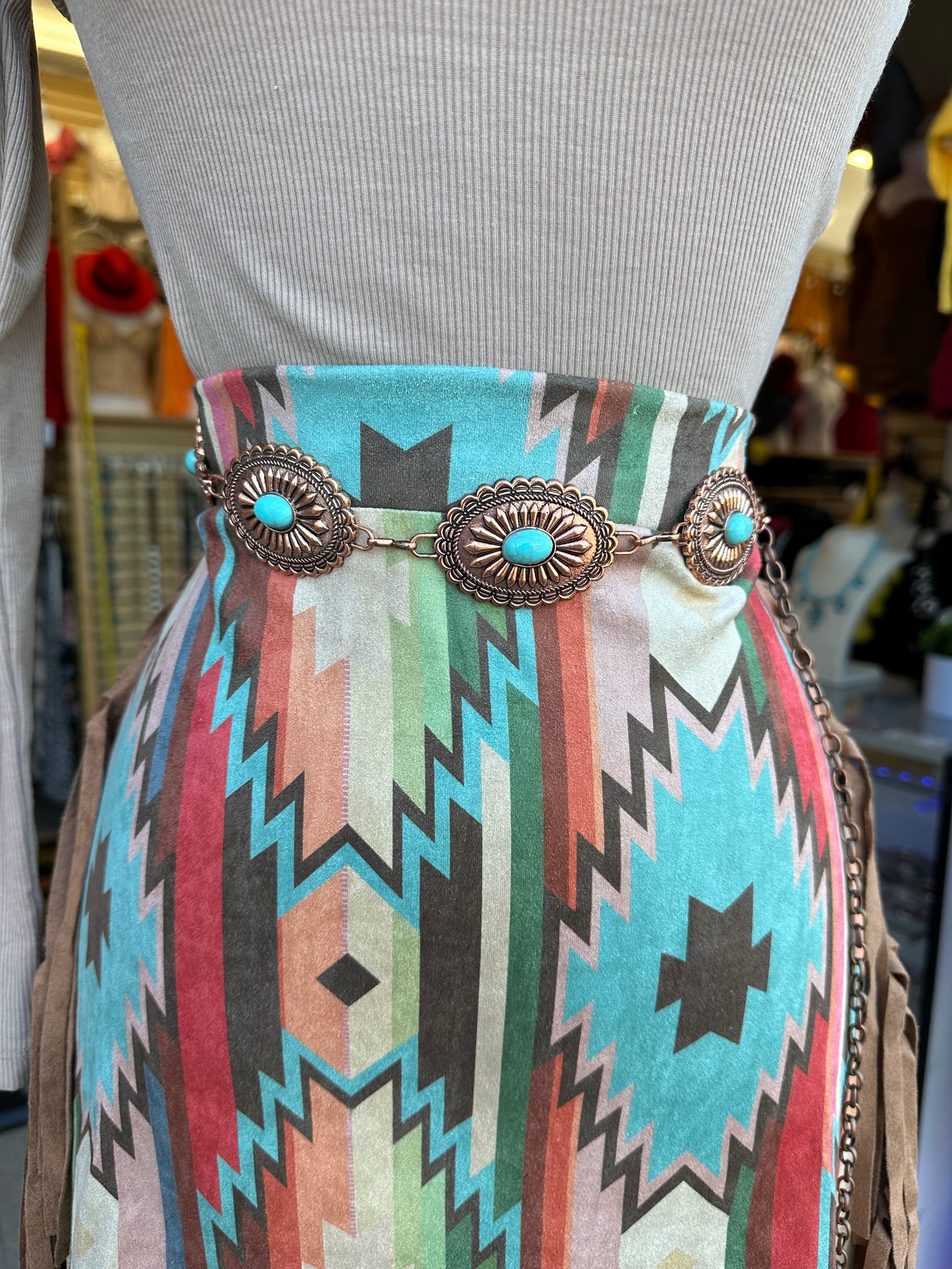 Aztec print fringe skirt