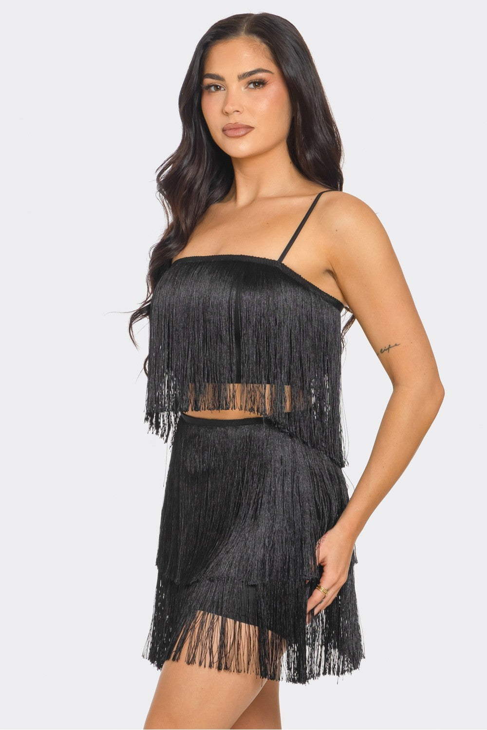 Fringe skirt and crop top set