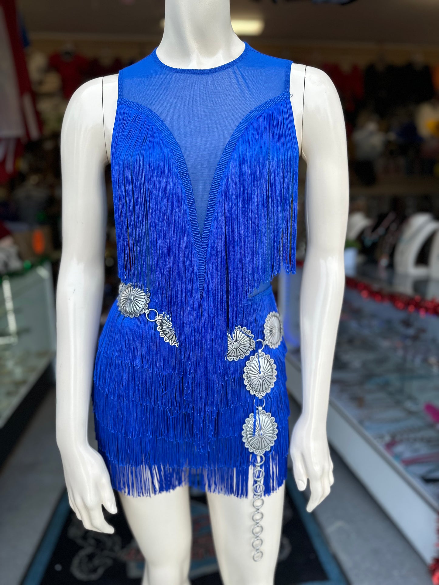 Fringe Mesh Romper (Royal blue)