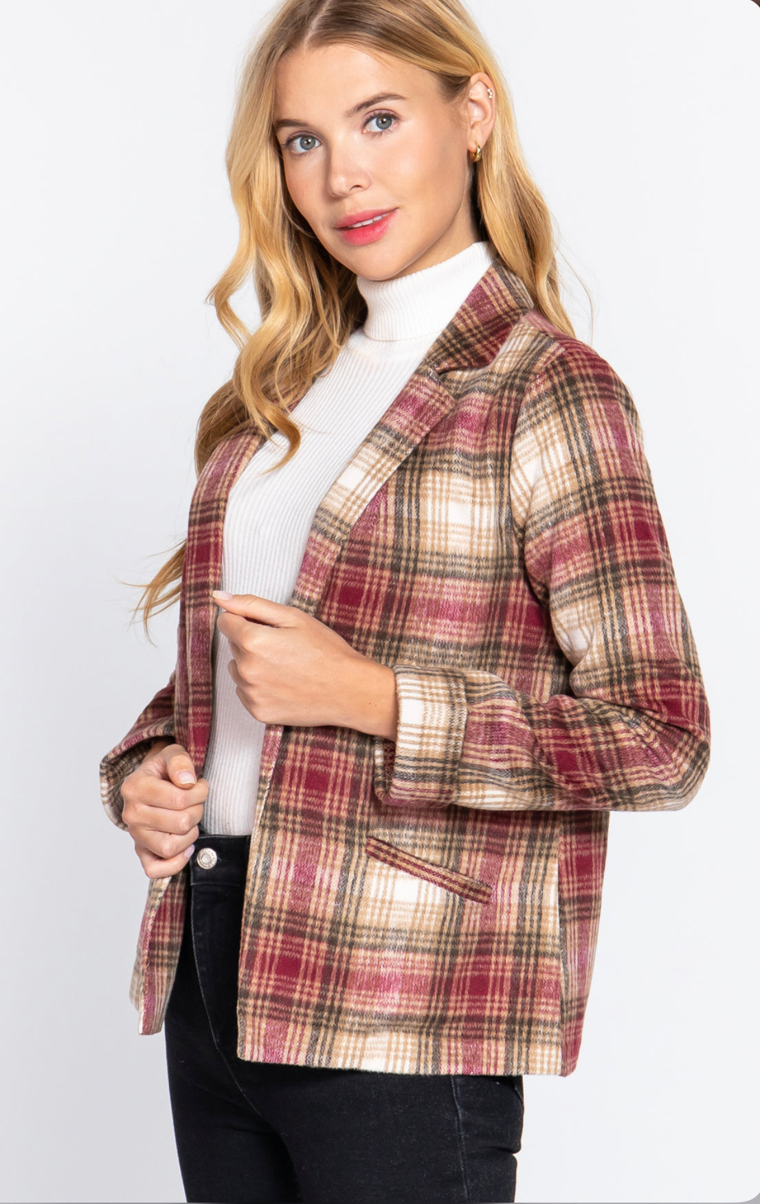 Burgundy plaid blazer