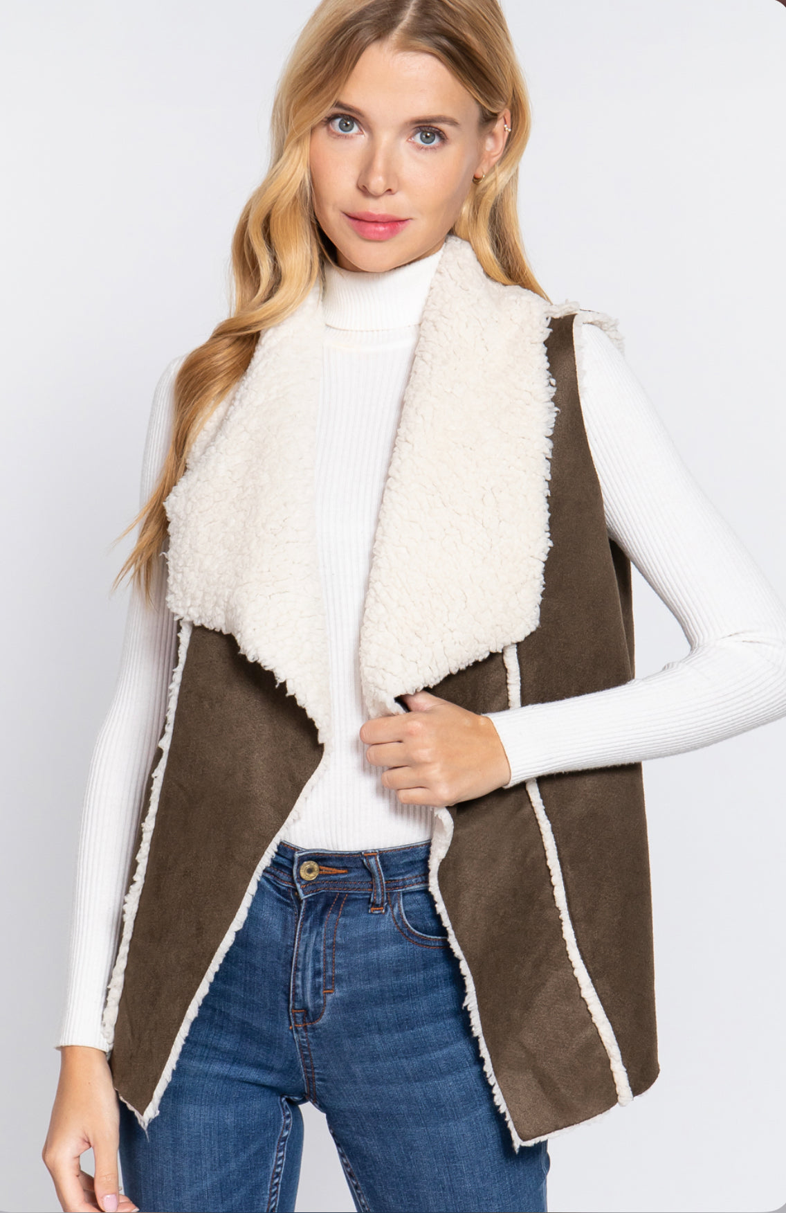 SHAWL FAUX SUEDE FUR BONDED VEST