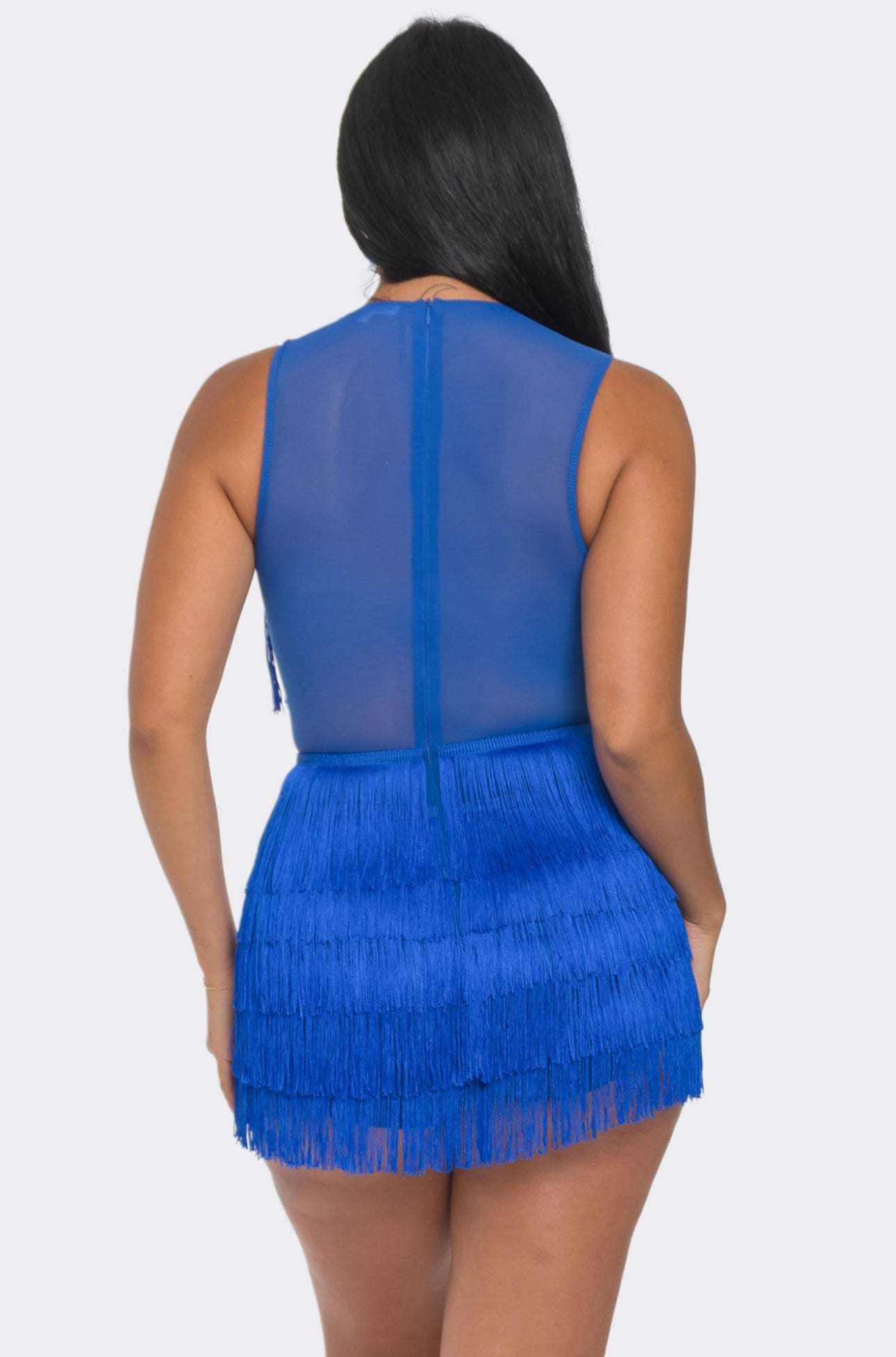 Fringe Mesh Romper (Royal blue)