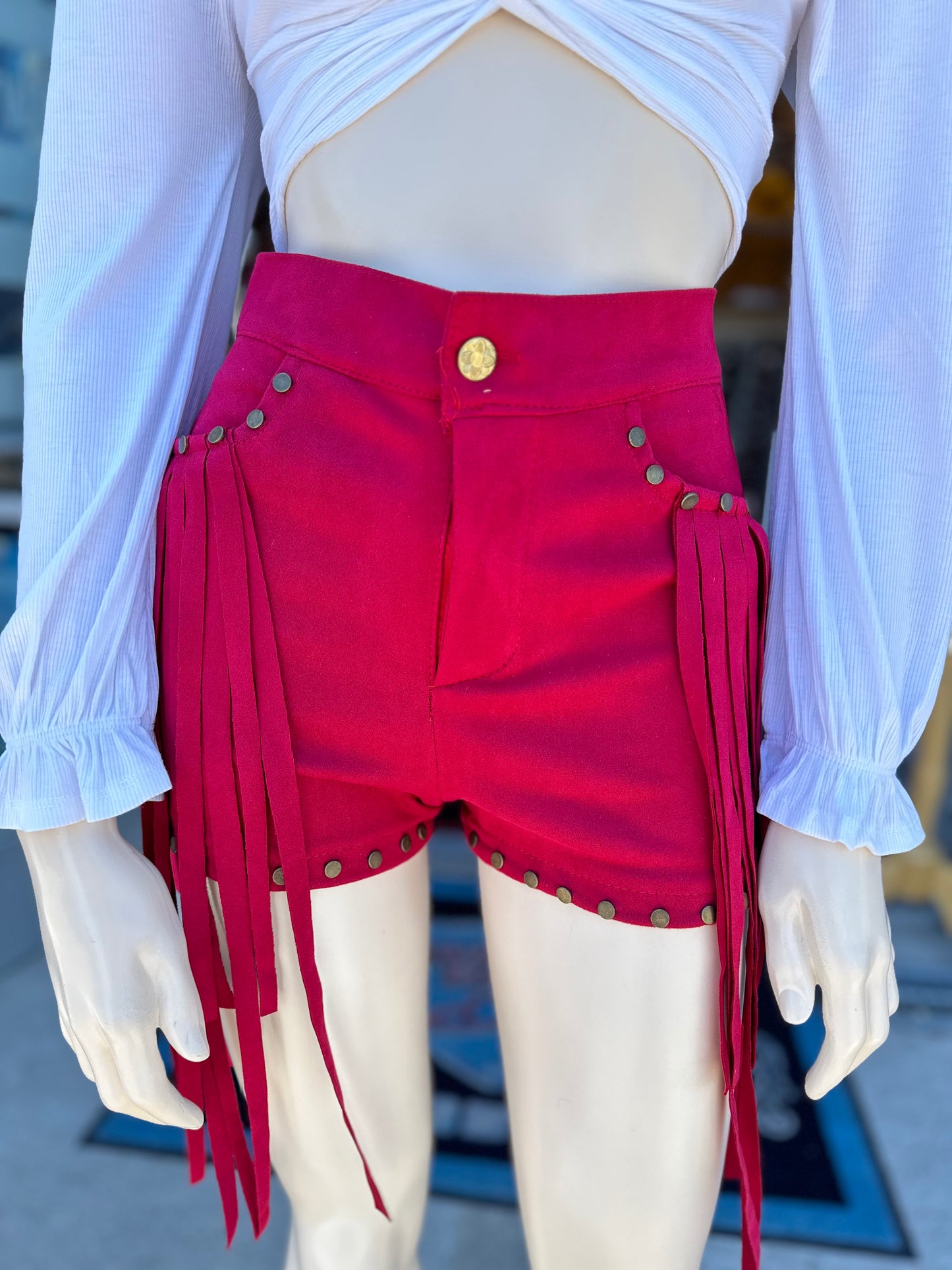 Suede fringe Shorts pink color