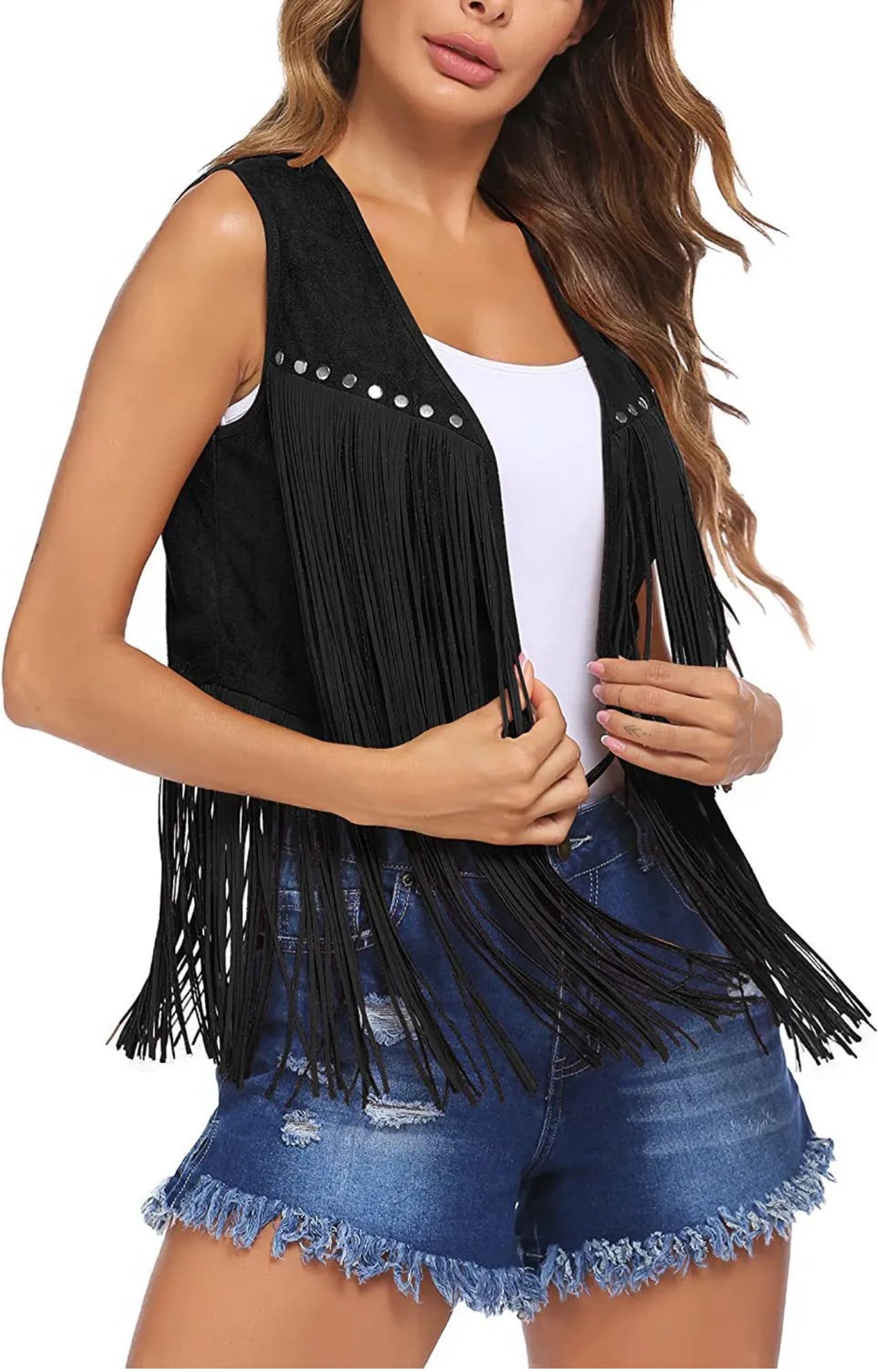 Suede fringe vest