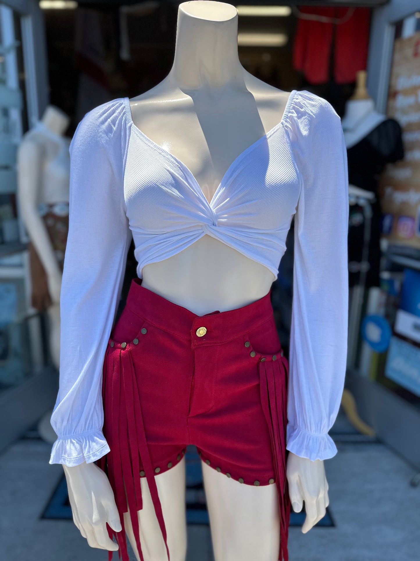 Suede fringe Shorts pink color