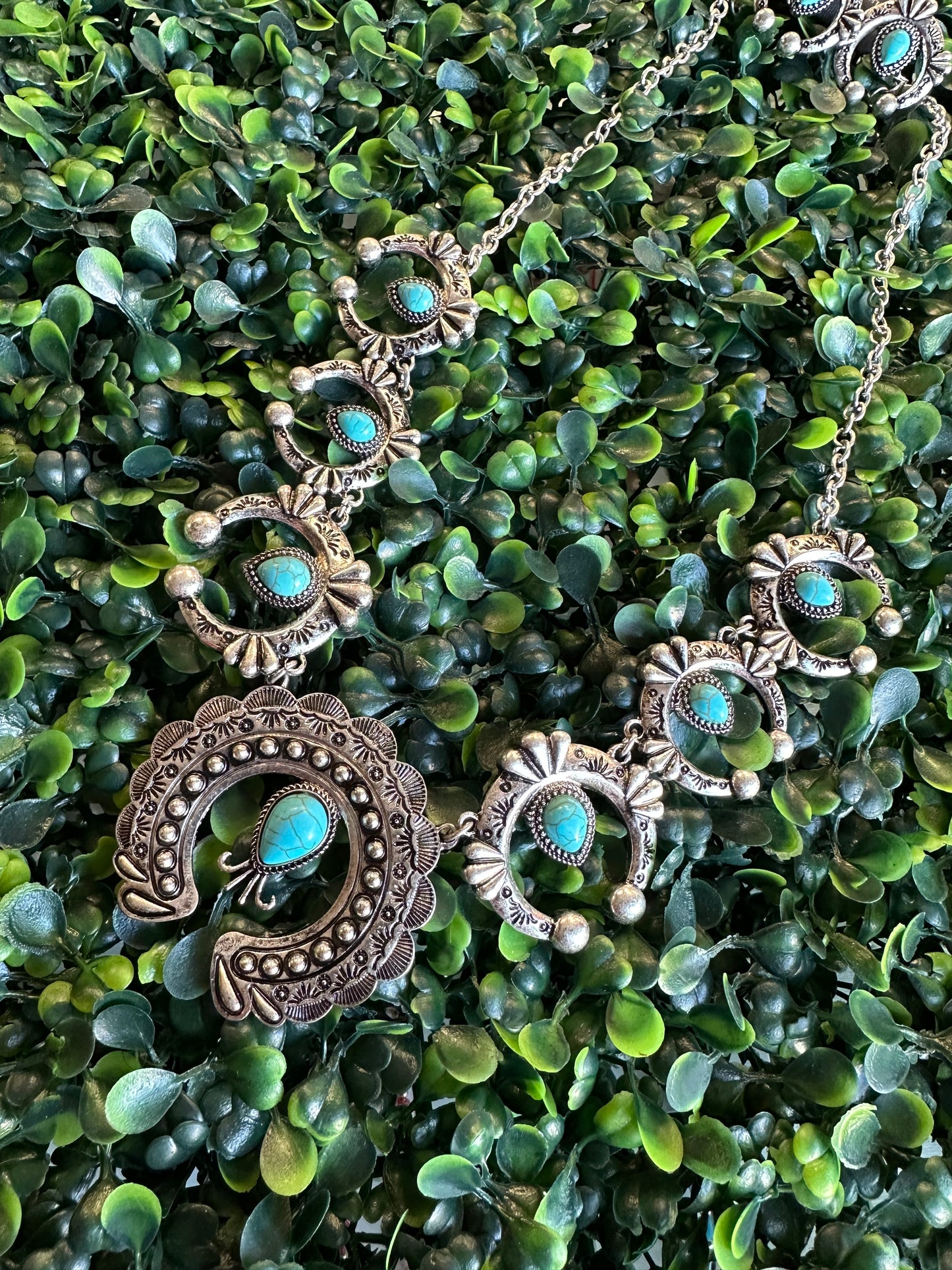 Silver/ turquoise necklace and earrings set