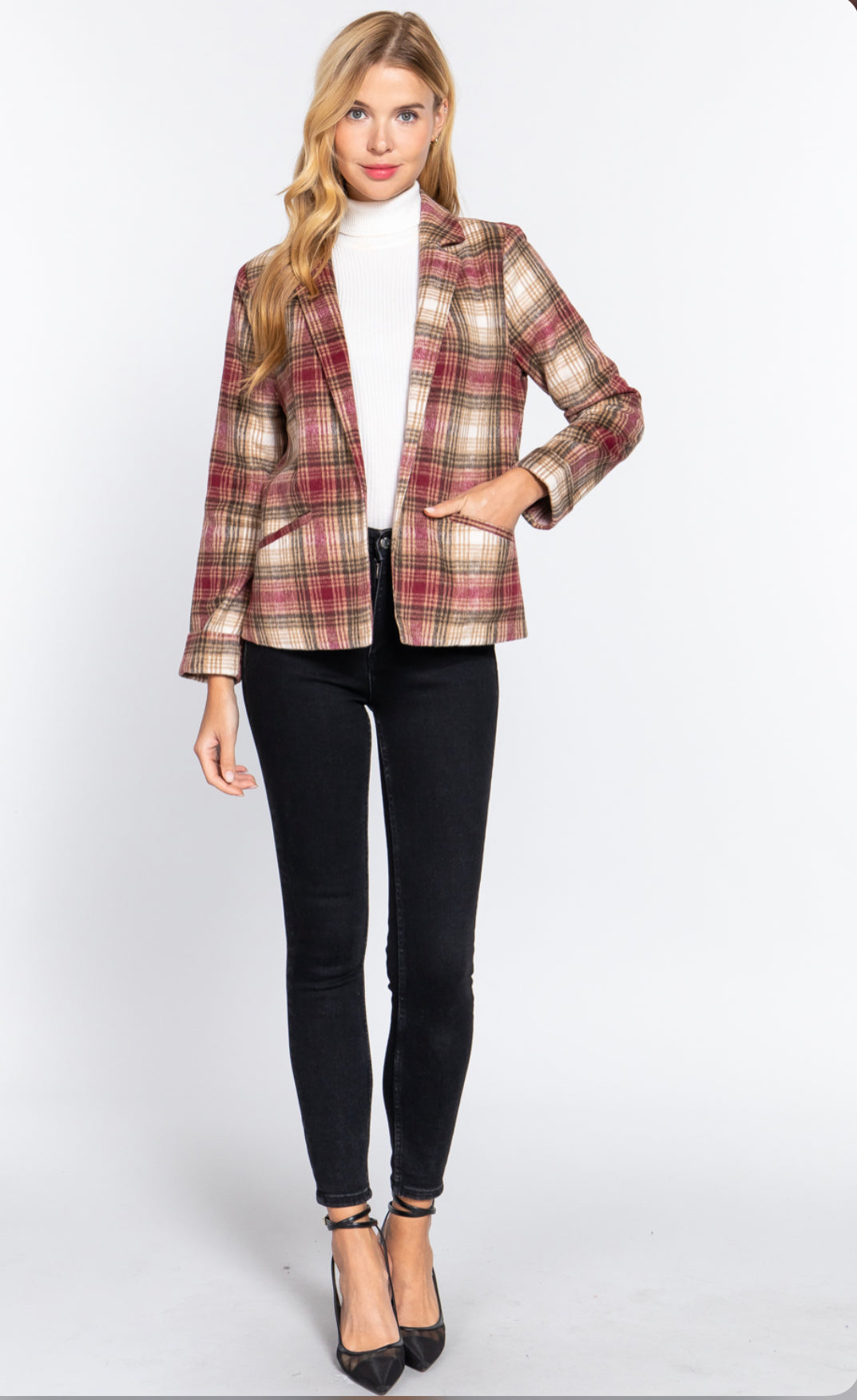 Burgundy plaid blazer