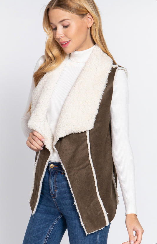 SHAWL FAUX SUEDE FUR BONDED VEST