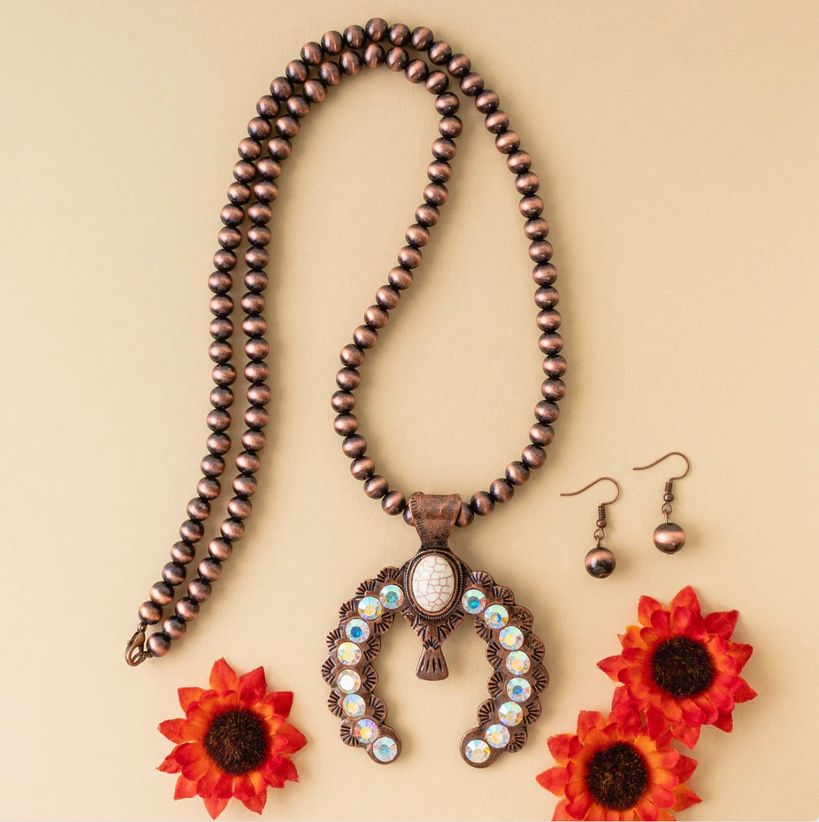 Thunderbird Necklace and earrings set - Ivory & Copper