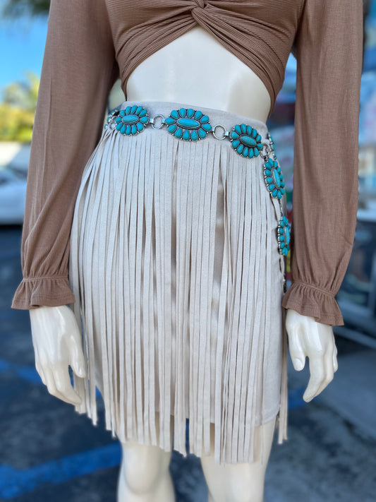 Suede fringe skirt