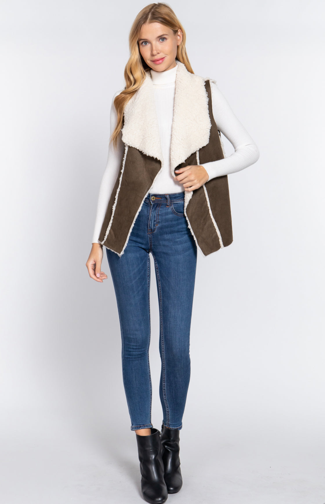 SHAWL FAUX SUEDE FUR BONDED VEST