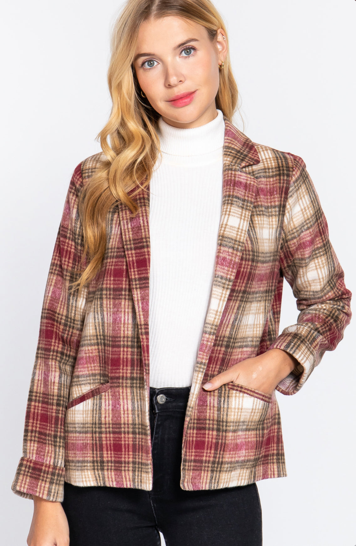 Burgundy plaid blazer