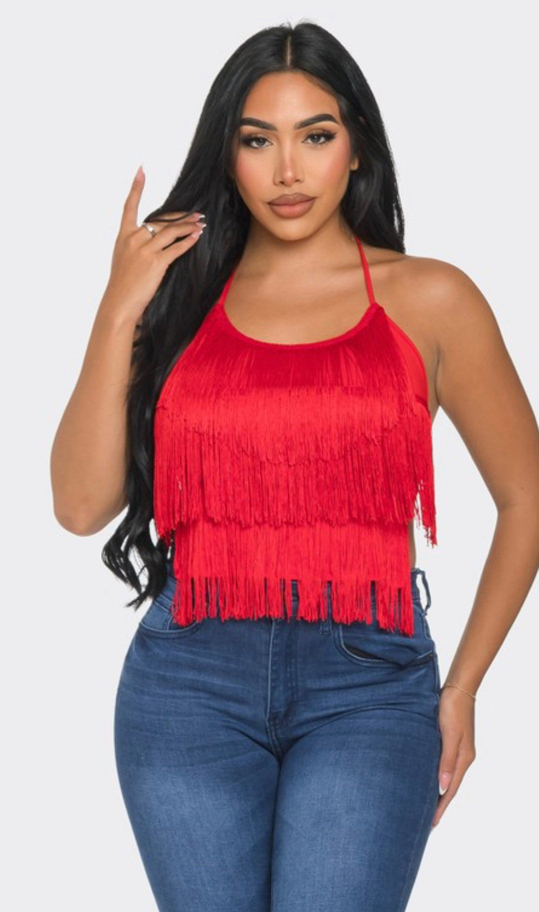 Halter neck fringe top