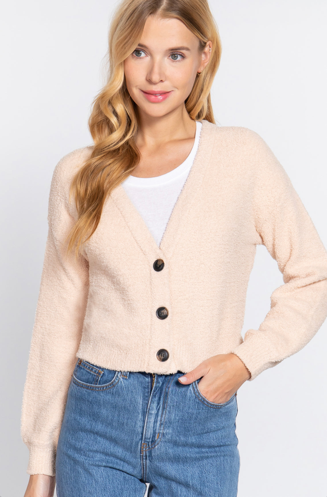 LONG SLV V-NECK SWEATER CARDIGAN