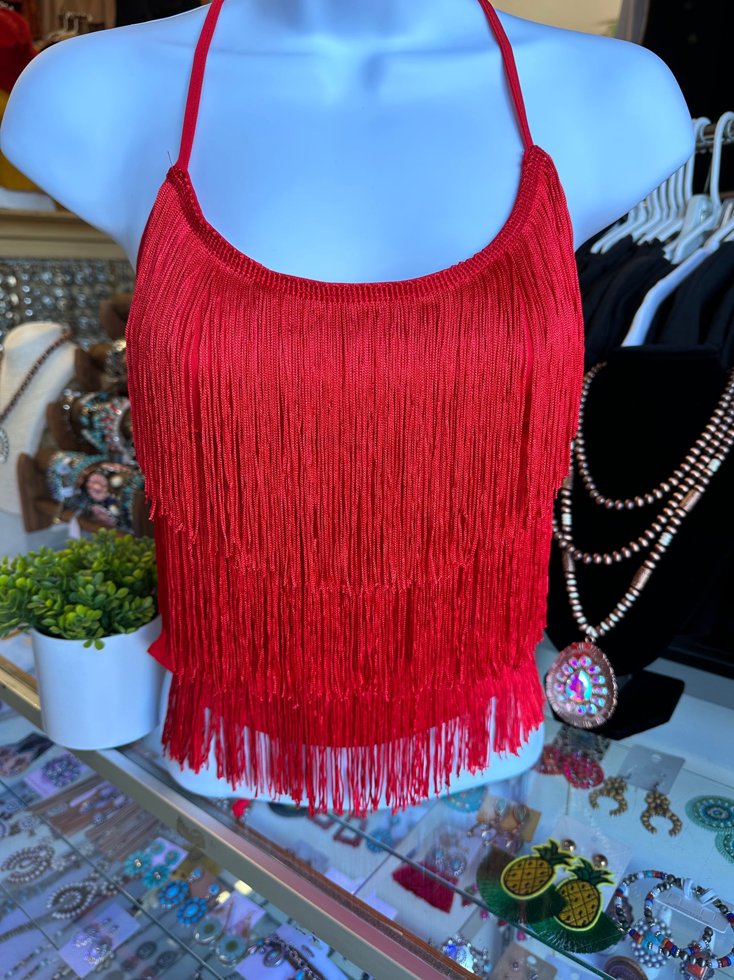 Halter neck fringe top