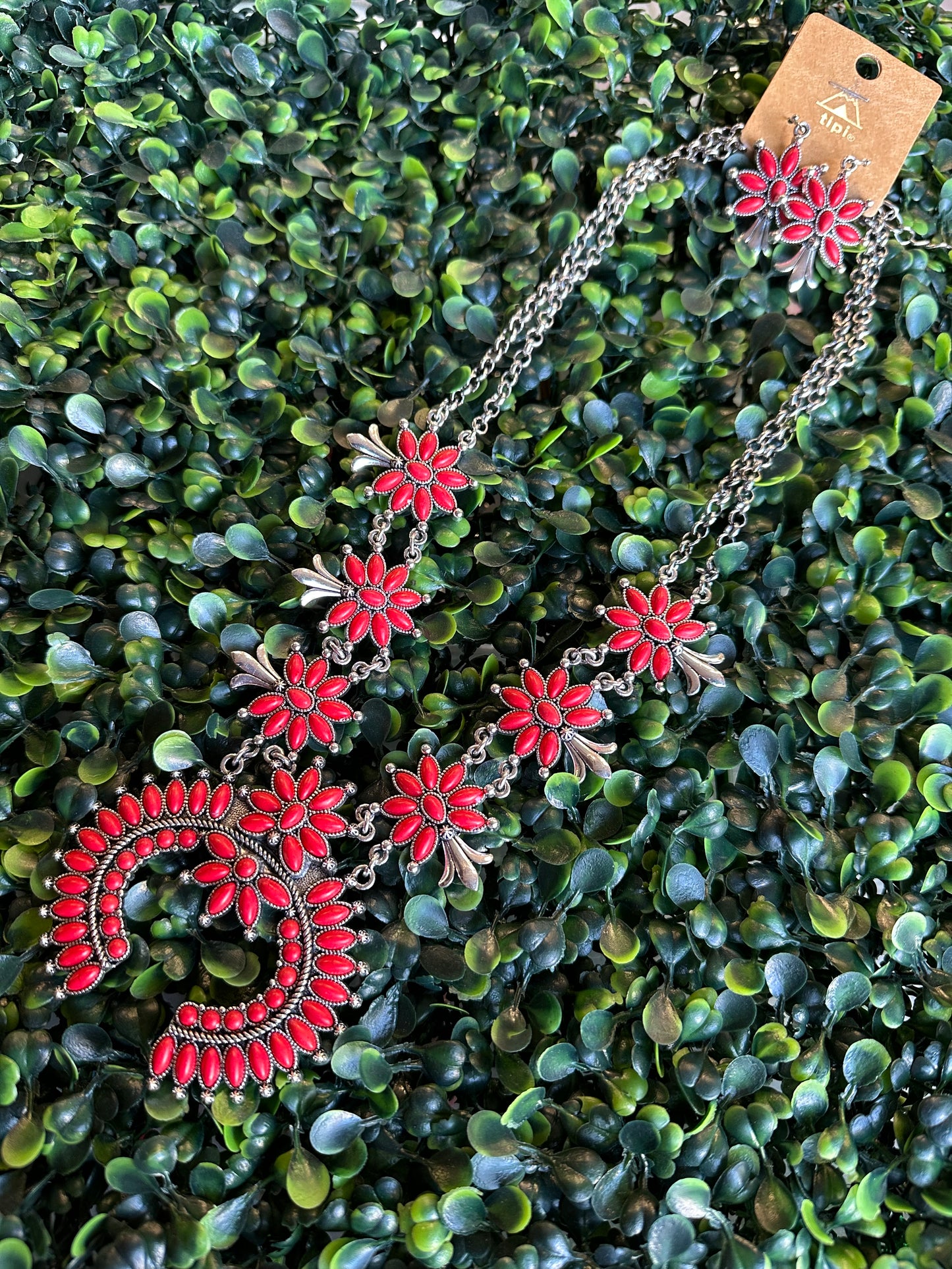 Red stone necklace and earrings set