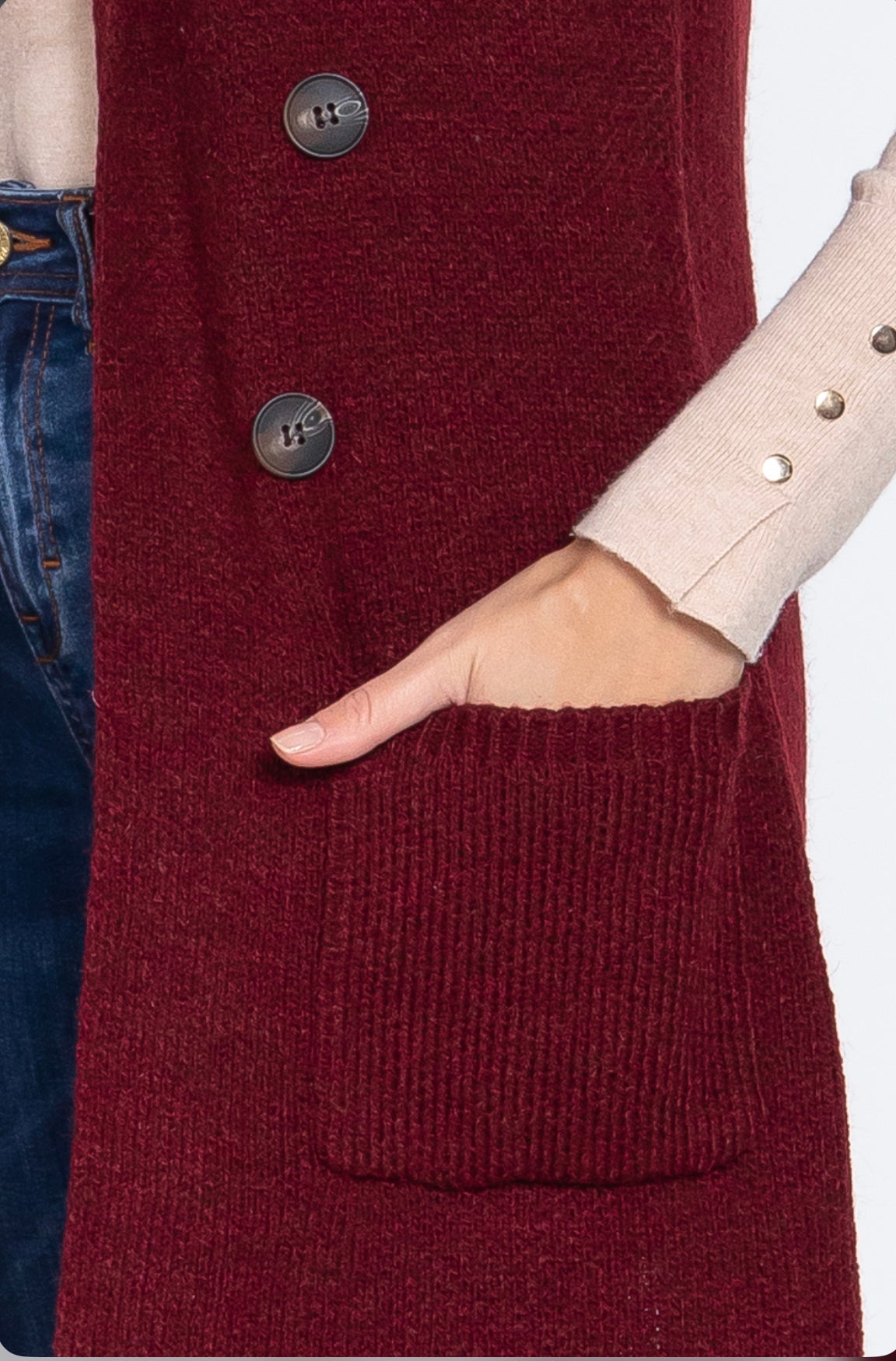 Burgundy long vest cardigan