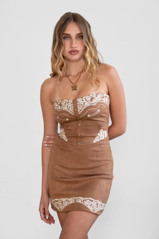 Brown Western Mini Dress