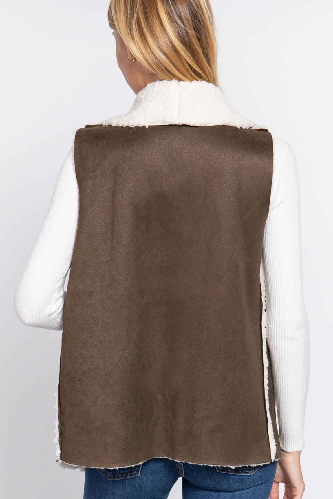 SHAWL FAUX SUEDE FUR BONDED VEST